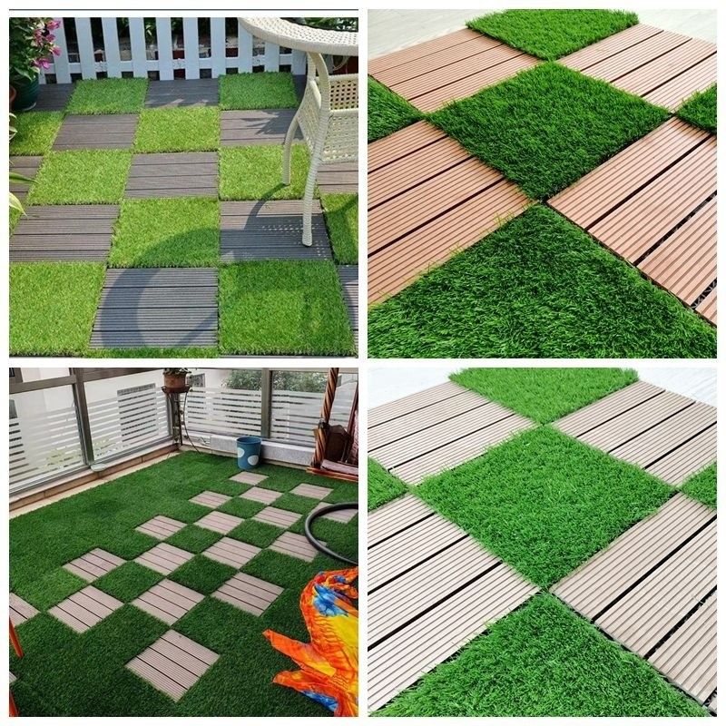 Yapay çim fayansları 30x30cm 3cm Yüksek Samanlık Yeşil İç ve Dış Kapı için Uygun
